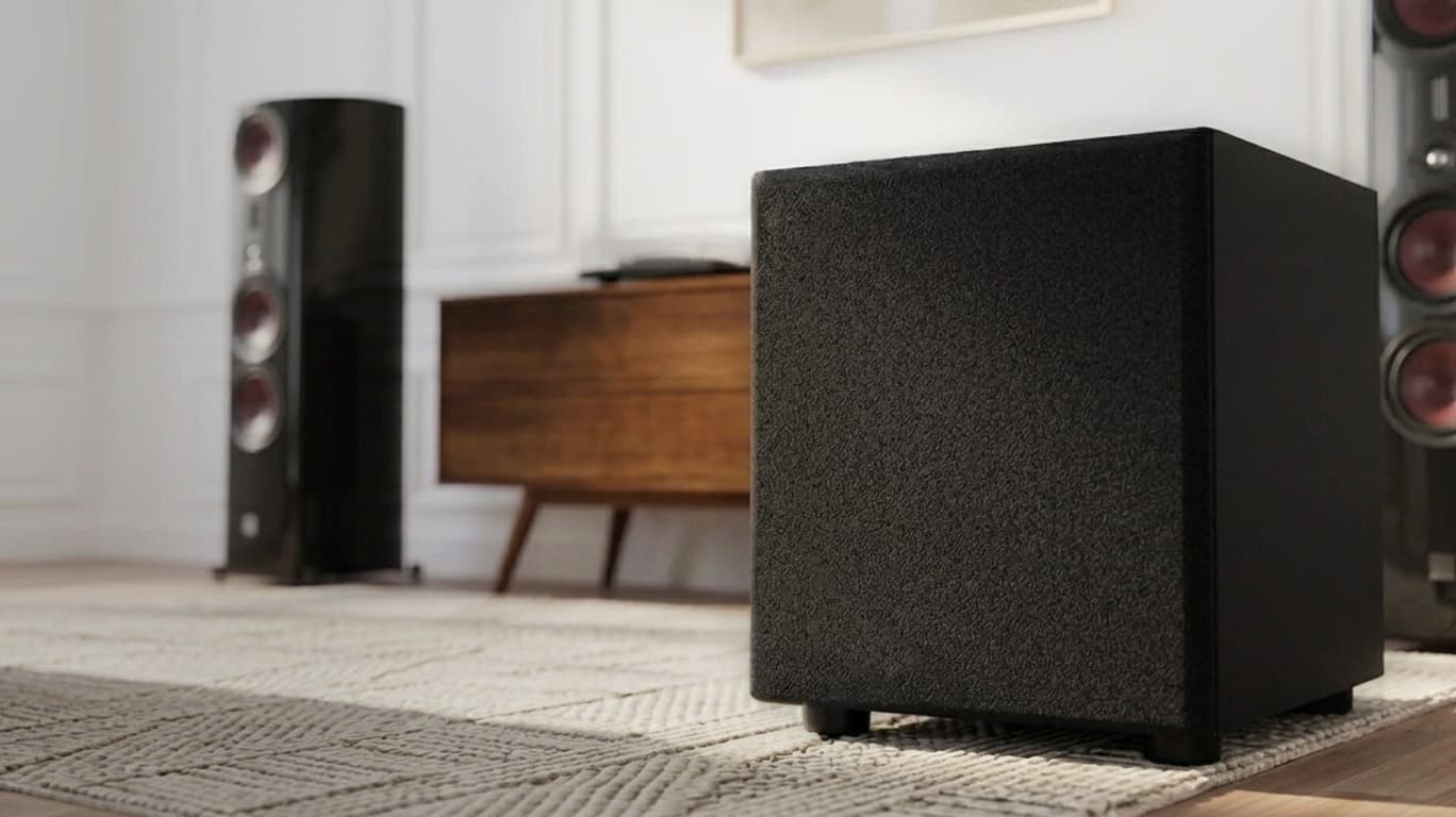 Home audio subwoofer in living room